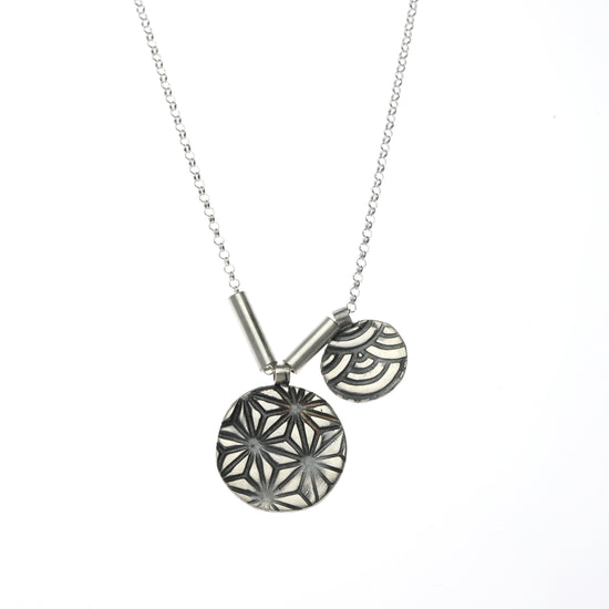 Two circle silver Japanese print necklace