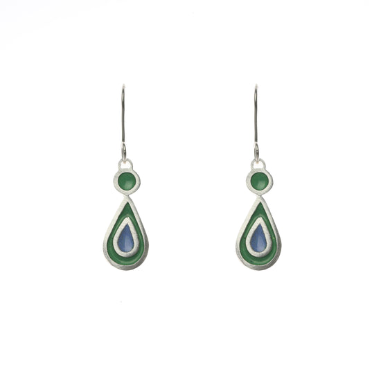 Enamel small silver drop earrings