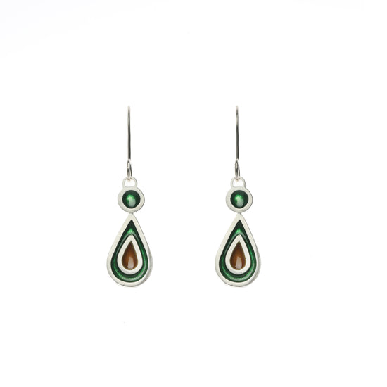 Enamel small silver drop earrings