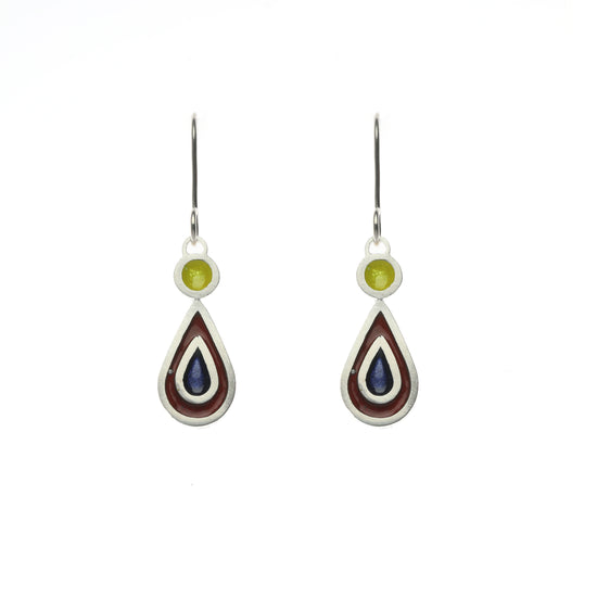Enamel small silver drop earrings