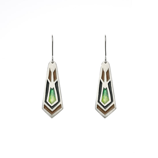Enamel art deco earrings silver and vitreous enamel