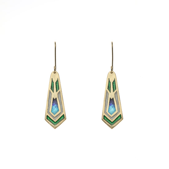 Enamel art deco earrings with gold