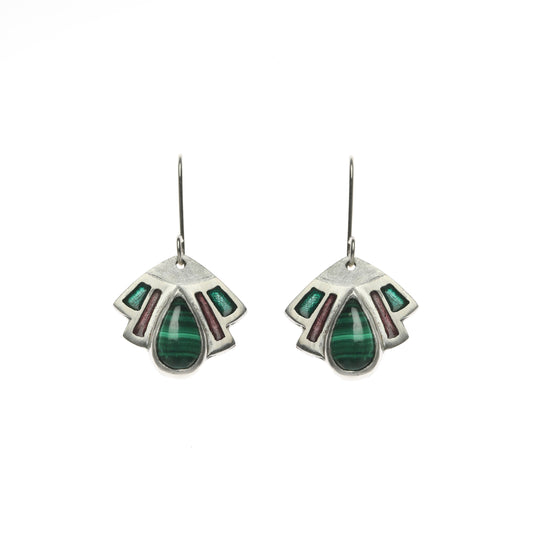 Enamel and malachite art deco earrings