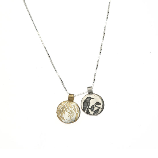 Leaves and bird 2 charm necklace