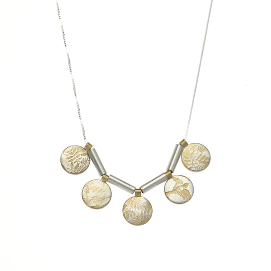 Leaves and bird 5 circle necklace