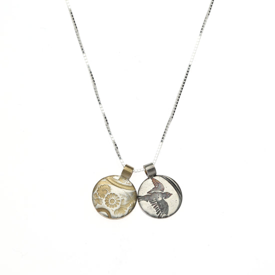 Flower and bird 2 charm necklace